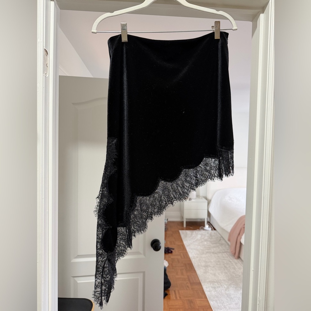 NWT Zara Black Lace-Trim Asymmetric Skirt